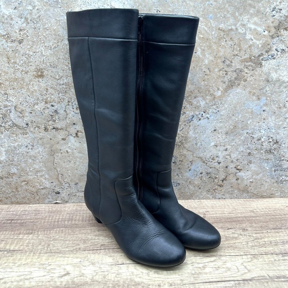 Camper Tall Boots Women's Sz 40 US 10 Black Leather Zip Heeled Block Round Toe